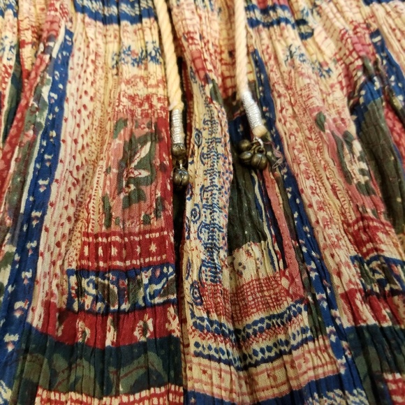 Vintage Vtg ❤ Boho Leaf Print Drawstring Skirt - Picture 2 of 6